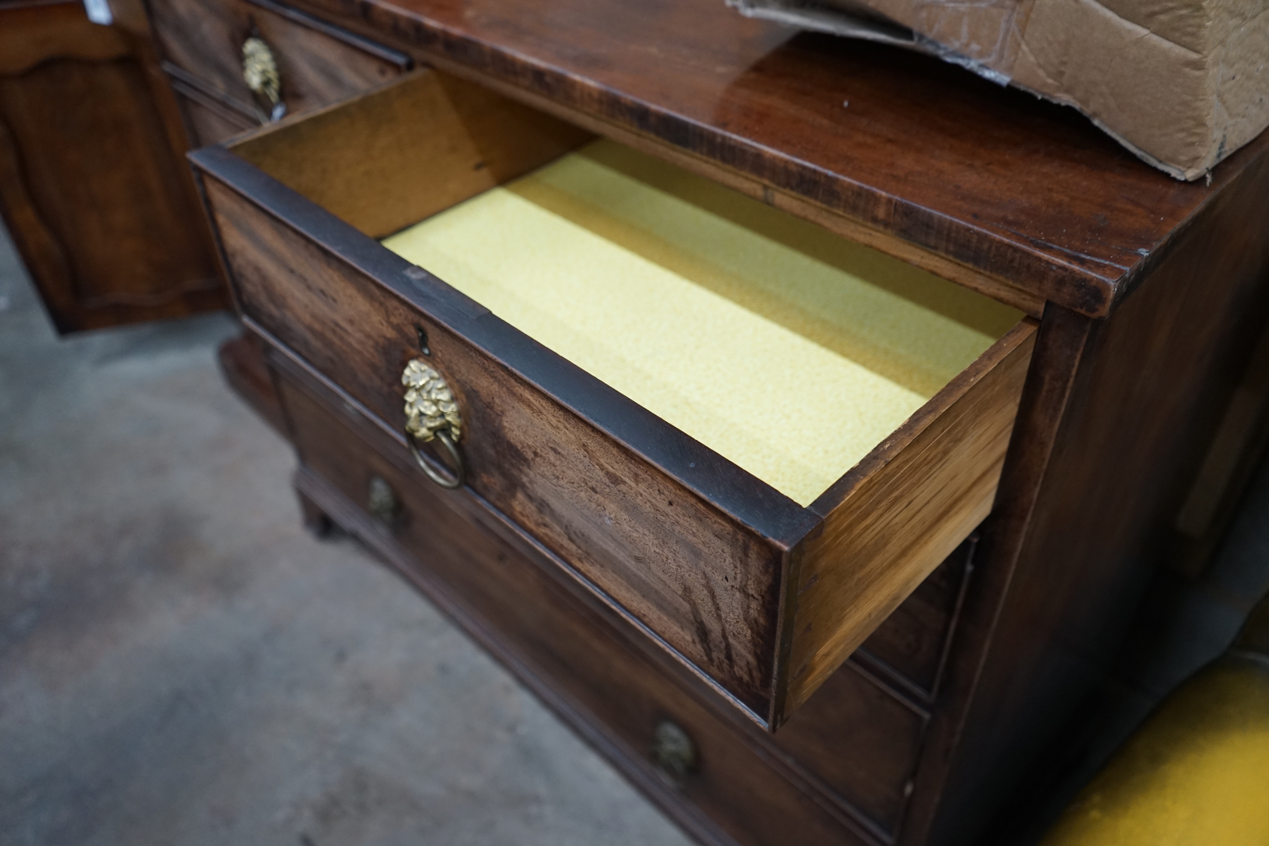 A George IV mahogany chest of drawers with brass handles, width 118cm depth 50cm height 103cm